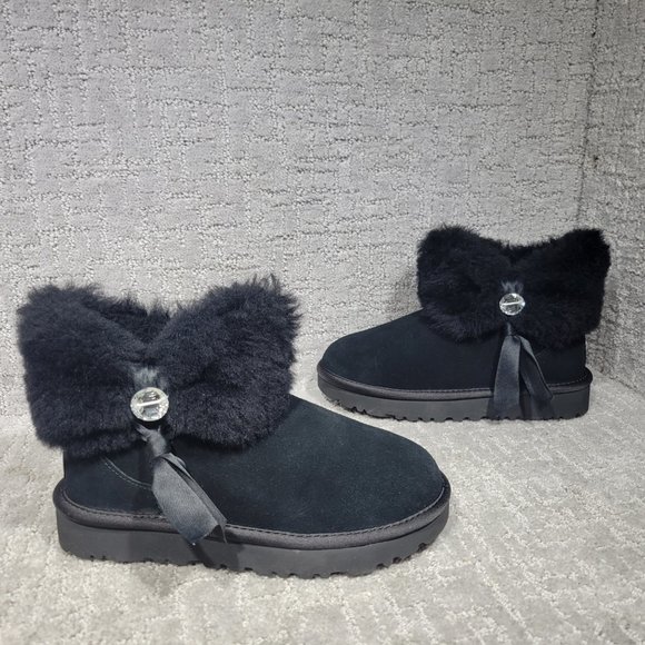 Ugg Bailey Bling Womens Size 5 Black Suede Ankle Fur Trim Snow Boots 1106909 NEW - Picture 7 of 10